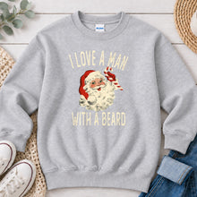 Load image into Gallery viewer, I Love A Man With A Beard Christmas design on Ash Grey crewneck sweatshirt