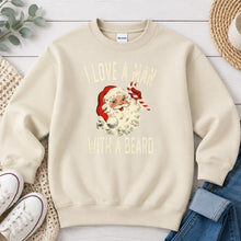 Load image into Gallery viewer, I Love A Man With A Beard Christmas design on Sand crewneck sweatshirt
