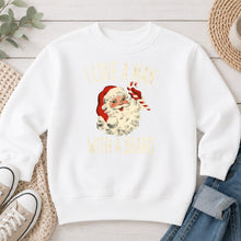 Load image into Gallery viewer, I Love A Man With A Beard Christmas design on White crewneck sweatshirt
