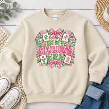 Load image into Gallery viewer, In My Mahjong Era Pink Bows Mahjong design on Sand crewneck sweatshirt