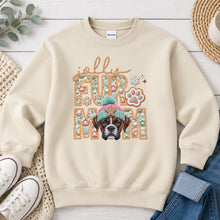 Load image into Gallery viewer, Jolly Boxer Brindle Christmas design on Sand crewneck sweatshirt