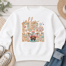 Load image into Gallery viewer, Jolly Frenchie Fawn Christmas design on White crewneck sweatshirt