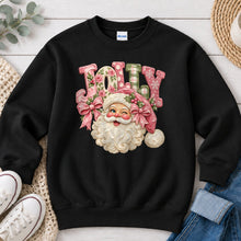 Load image into Gallery viewer, Jolly Santa Impasto Christmas design on Black crewneck sweatshirt