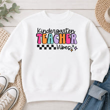 Load image into Gallery viewer, Kindergarten Teacher Vibes Teacher design on White crewneck sweatshirt