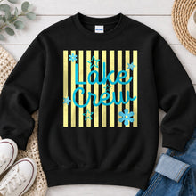 Load image into Gallery viewer, Lake Crew Summer design on Black crewneck sweatshirt