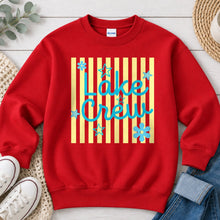 Load image into Gallery viewer, Lake Crew Summer design on Red crewneck sweatshirt