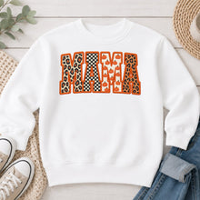 Load image into Gallery viewer, Leopard Checkered Orange Mama Mom & Family design on White crewneck sweatshirt