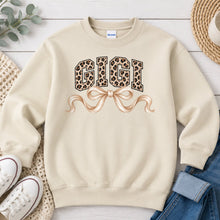 Load image into Gallery viewer, Leopard Gigi Cream Bow Mom & Family design on Sand crewneck sweatshirt