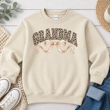 Load image into Gallery viewer, Leopard Grandma Cream Bow Mom & Family design on Sand crewneck sweatshirt