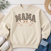 Load image into Gallery viewer, Leopard Mama Cream Bow Mom & Family design on Sand crewneck sweatshirt