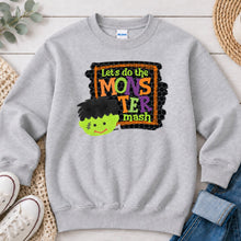 Load image into Gallery viewer, Let's Do The Monster Mash Halloween design on Ash Grey crewneck sweatshirt