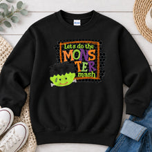 Load image into Gallery viewer, Let's Do The Monster Mash Halloween design on Black crewneck sweatshirt