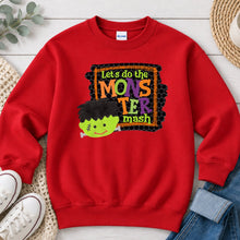 Load image into Gallery viewer, Let's Do The Monster Mash Halloween design on Red crewneck sweatshirt