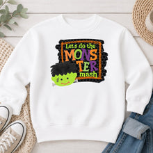 Load image into Gallery viewer, Let's Do The Monster Mash Halloween design on White crewneck sweatshirt