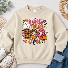 Load image into Gallery viewer, Little Miss Bootiful Pumpkins Halloween design on Sand crewneck sweatshirt