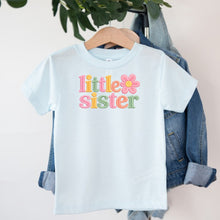 Load image into Gallery viewer, Little Sister Daisy Flower design on light blue kids t-shirt