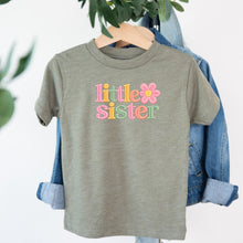 Load image into Gallery viewer, Little Sister Daisy Flower design on sage kids t-shirt