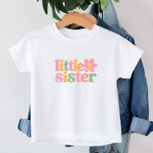 Load image into Gallery viewer, Little Sister Daisy Flower design on white kids t-shirt