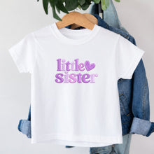 Load image into Gallery viewer, Little Sister Lavender Heart design on white kids t-shirt