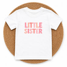 Load image into Gallery viewer, Little Sister Pink Watercolor design on white kids t-shirt