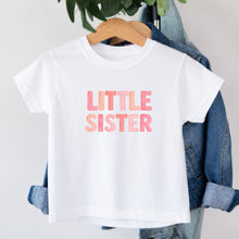 Load image into Gallery viewer, Little Sister Pink Watercolor design on white kids t-shirt