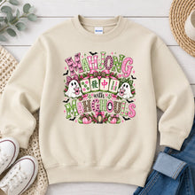 Load image into Gallery viewer, Mahjong With My Mahghouls Pink Mahjong design on Sand crewneck sweatshirt