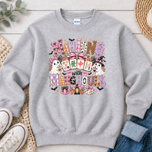 Load image into Gallery viewer, Mahjong With My Mahghouls Purple Mahjong design on Ash Grey crewneck sweatshirt