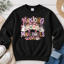 Load image into Gallery viewer, Mahjong With My Mahghouls Purple Mahjong design on Black crewneck sweatshirt