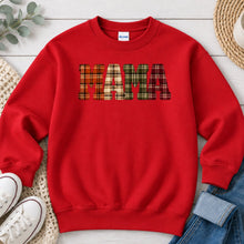 Load image into Gallery viewer, Mama Fall Plaid Halloween design on Red crewneck sweatshirt