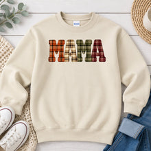 Load image into Gallery viewer, Mama Fall Plaid Halloween design on Sand crewneck sweatshirt
