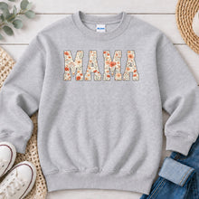 Load image into Gallery viewer, Mama Floral Peach Mom & Family design on Ash Grey crewneck sweatshirt