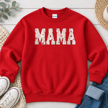 Load image into Gallery viewer, Mama Floral Pink Mom & Family design on Red crewneck sweatshirt