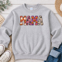 Load image into Gallery viewer, Mama Ghost Pumpkin Pink Halloween design on Ash Grey crewneck sweatshirt