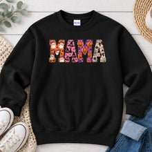 Load image into Gallery viewer, Mama Ghost Pumpkin Pink Halloween design on Black crewneck sweatshirt