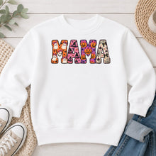 Load image into Gallery viewer, Mama Ghost Pumpkin Pink Halloween design on White crewneck sweatshirt