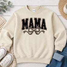 Load image into Gallery viewer, Mama Leopard Bow Mom & Family design on Sand crewneck sweatshirt
