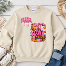 Load image into Gallery viewer, Mama Pumpkin Collage Halloween design on Sand crewneck sweatshirt
