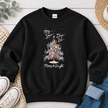Load image into Gallery viewer, May Your Days Be Merry And Bright Christmas design on Black crewneck sweatshirt