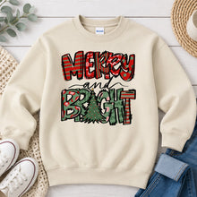 Load image into Gallery viewer, Merry And Bright Tree Christmas design on Sand crewneck sweatshirt