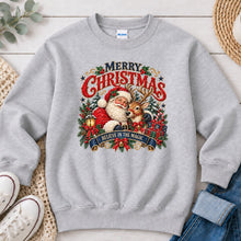 Load image into Gallery viewer, Merry Christmas Believe In The Magic Christmas design on Ash Grey crewneck sweatshirt