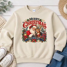 Load image into Gallery viewer, Merry Christmas Believe In The Magic Christmas design on Sand crewneck sweatshirt