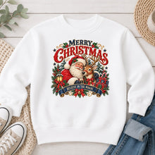 Load image into Gallery viewer, Merry Christmas Believe In The Magic Christmas design on White crewneck sweatshirt