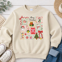 Load image into Gallery viewer, Merry Christmas Collage Christmas design on Sand crewneck sweatshirt