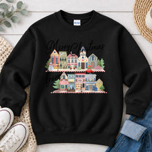 Load image into Gallery viewer, Merry Christmas From Village Christmas design on Black crewneck sweatshirt