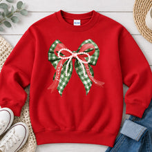 Load image into Gallery viewer, Merry Christmas Gingham Bow Christmas design on Red crewneck sweatshirt