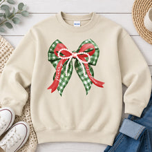 Load image into Gallery viewer, Merry Christmas Gingham Bow Christmas design on Sand crewneck sweatshirt