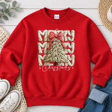 Load image into Gallery viewer, Merry Christmas Knit Tree Christmas design on Red crewneck sweatshirt