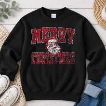 Load image into Gallery viewer, Merry Christmas Santa Distressed Christmas design on Black crewneck sweatshirt