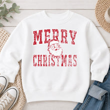 Load image into Gallery viewer, Merry Christmas Santa Distressed Christmas design on White crewneck sweatshirt