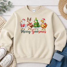 Load image into Gallery viewer, Merry Goosmas Christmas design on Sand crewneck sweatshirt